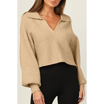 CHYRII Oversized V Neck Knitted Pullover Sweater for Women