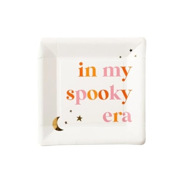 Pink Halloween Party Ideas, In My Spooky Era, Paper Plates for Treats, Food, Candy, Disposable Cute ...