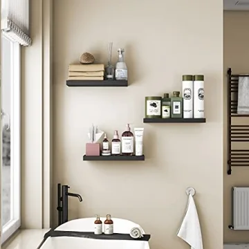 GREENDEW Floating Shelves Invisible Wall Mounted Set of 2, Retro Hanging Wall Decor Shelf 16 x 9 for Living Room, Bedroom, Bathroom, Kitchen (Black)