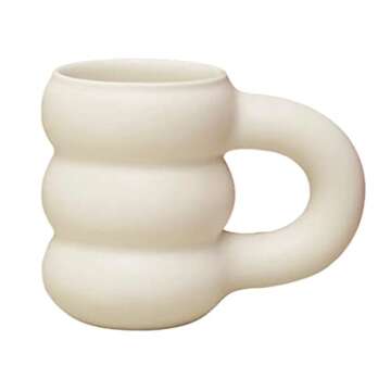 Duiaynke Ceramic Mug Thick Handle Tire Appearance Creativity 450ml Capacity Decor Personalized Juice Mug Coffee Cup (Milky White)
