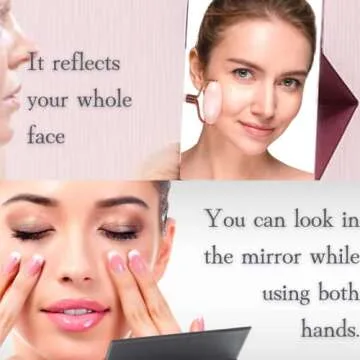 HORIUCHI Folding Travel Mirror, Portable Foldable Mirror, for Travel, Camping, Home (6.8L× 4.9W, M Beige)