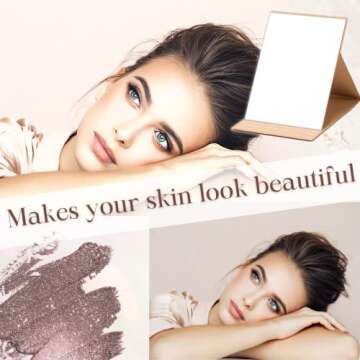 HORIUCHI Folding Travel Mirror, Portable Foldable Mirror, for Travel, Camping, Home (6.8L× 4.9W, M Beige)