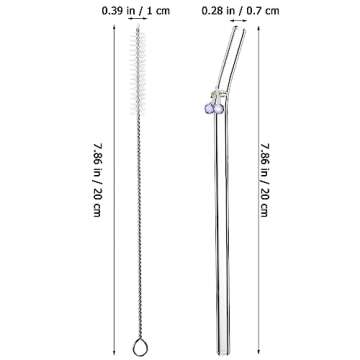 UPKOCH 6pcs Cherry Glass Straws - Cute Reusable Bent Straws with Brushes