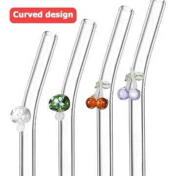 UPKOCH 6pcs Reusable Cherry Glass Straws - Cute & Durable