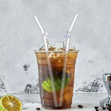 UPKOCH 6pcs Reusable Cherry Glass Straws - Cute & Durable