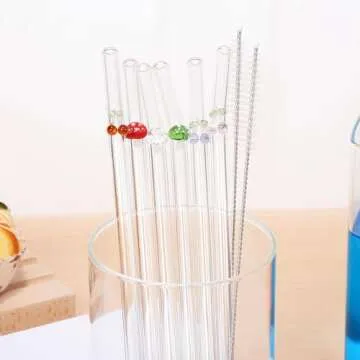 UPKOCH 6pcs Reusable Cherry Glass Straws - Cute & Durable