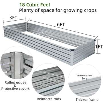 Meberam 2 Pack 6x3x1FT Durable Galvanized Raised Garden Beds for Easy Planting