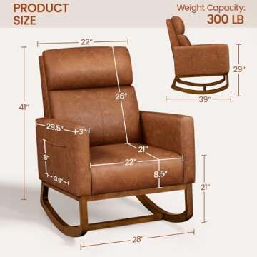 Yaheetech Leather Glider Chair - Modern Rocking Accent Armchair for Relaxation