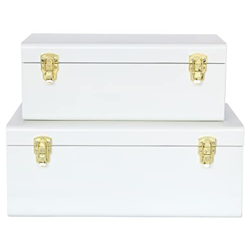 Vixdonos Metal Trunk Decorative Storage Box Set (White)