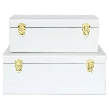 Vixdonos Metal Trunk Decorative Storage Box Set (White)