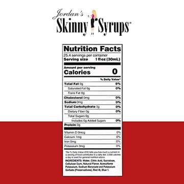 Jordan's Skinny Mixes Sugar Free Syrup, Raspberry Flavor, Fruit Flavored Water Enhancer, Drink Mix for Ice Tea, Lemonade & More, Zero Calorie Flavoring, Keto Friendly, 25.4 Fl Oz, 1 Pack