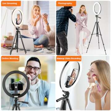 Sensyne 12'' Ring Light with Tripod Stand, LED Selfie Ring Light with Stand & Phone Holder for Photography/Recording/YouTube/TikTok, Compatible with All Cell Phones/Cameras, 12inRL