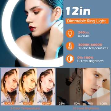 Sensyne 12'' Ring Light with Tripod Stand, LED Selfie Ring Light with Stand & Phone Holder for Photography/Recording/YouTube/TikTok, Compatible with All Cell Phones/Cameras, 12inRL