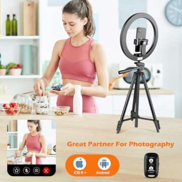 Sensyne 12'' Ring Light with Tripod Stand, LED Selfie Ring Light with Stand & Phone Holder for Photography/Recording/YouTube/TikTok, Compatible with All Cell Phones/Cameras, 12inRL