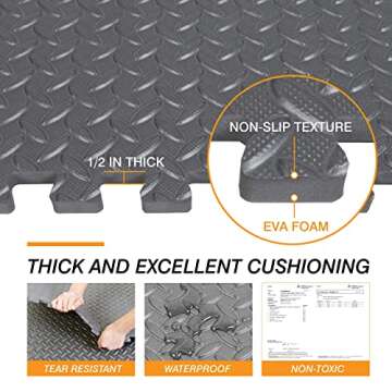 Mat Block APM36002GY Torin Interlocking Foam Exercise Floor Mats - 144 SQ FT