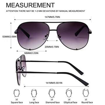 ADE WU Retro Oversized Aviator Sunglasses for Women Vintage Black Aviator Sunglasses for Women Woman Ladies Non Polarized Sunglasses