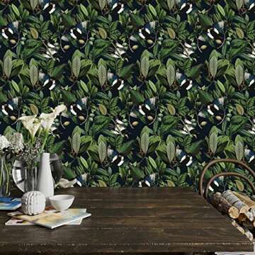 VEELIKE Tropical Jungle Leaves Peel and Stick Wallpaper - Rainforest Decor for Walls, Cabinets & Mor...