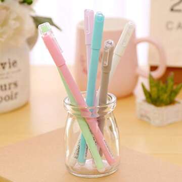 Pretty Candy Color Pen Black Ink Gel Nice Cute Ballpoint Rollerball Pens Roller Ball Fine Porous Point Writing Stationery School Office Supply Bullet Journal Ballpen, 12Pcs Set Arkin