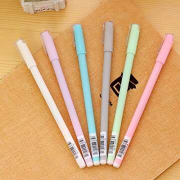 Pretty Candy Color Pen Black Ink Gel Nice Cute Ballpoint Rollerball Pens Roller Ball Fine Porous Point Writing Stationery School Office Supply Bullet Journal Ballpen, 12Pcs Set Arkin