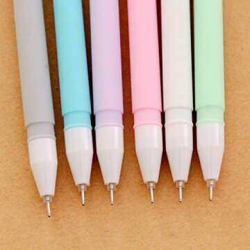 Pretty Candy Color Pen Black Ink Gel Nice Cute Ballpoint Rollerball Pens Roller Ball Fine Porous Point Writing Stationery School Office Supply Bullet Journal Ballpen, 12Pcs Set Arkin