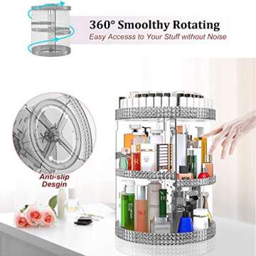 Awenia Makeup Organizer 360-Degree Rotating, Adjustable Makeup Storage, 7 Layers Large Capacity Cosmetic Storage Unit, Fits Different Types of Cosmetics and Accessories, Plus Size (Gray)