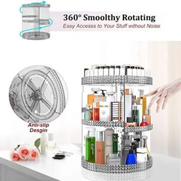 Awenia Makeup Organizer 360-Degree Rotating, Adjustable Makeup Storage, 7 Layers Large Capacity Cosmetic Storage Unit, Fits Different Types of Cosmetics and Accessories, Plus Size (Gray)