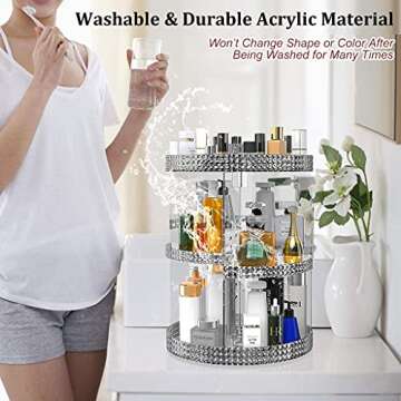 Awenia Makeup Organizer 360-Degree Rotating, Adjustable Makeup Storage, 7 Layers Large Capacity Cosmetic Storage Unit, Fits Different Types of Cosmetics and Accessories, Plus Size (Gray)