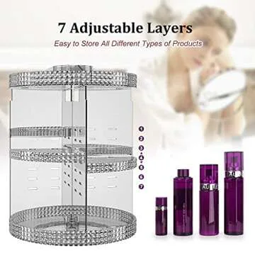 Awenia Makeup Organizer 360-Degree Rotating, Adjustable Makeup Storage, 7 Layers Large Capacity Cosmetic Storage Unit, Fits Different Types of Cosmetics and Accessories, Plus Size (Gray)