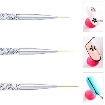 Tbestmax Professional Fine Nail Art Liner Brush UV Gel Painting Acrylic Nail Brushes Striping Brushes for Short Strokes, Details, Blending, Elongated Lines 3 pcs