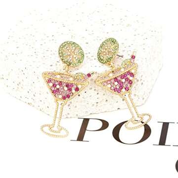 Handmade Champagne Wine Glass Dangle Earrings Colorful Shining Rhinestone Crystal Wine Bottle Earrings for Women Jewelry