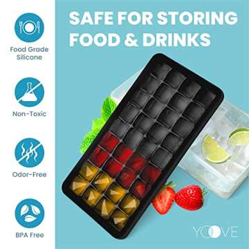 Ice Cube Tray With Lid & Bin | BPA Free Silicone Ice Cube Tray With Lid, Container & Scoop | Stackable 36 Nugget Ice Tray for Freezer With Easy Release | Large Ice Mold Maker for Cocktails & Whisky