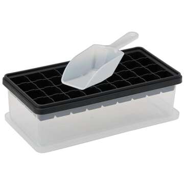 Ice Cube Tray With Lid & Bin | BPA Free Silicone Ice Cube Tray With Lid, Container & Scoop | Stackable 36 Nugget Ice Tray for Freezer With Easy Release | Large Ice Mold Maker for Cocktails & Whisky