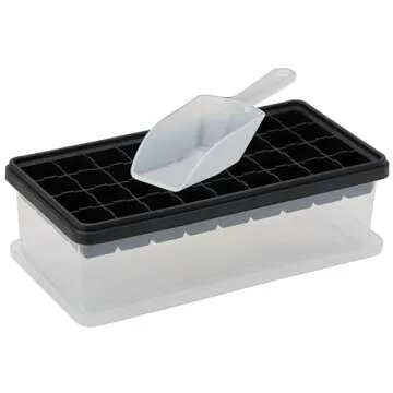 Ice Cube Tray With Lid & Bin | BPA Free Silicone Ice Cube Tray With Lid, Container & Scoop | Stackable 36 Nugget Ice Tray for Freezer With Easy Release | Large Ice Mold Maker for Cocktails & Whisky