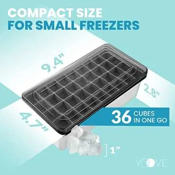 Ice Cube Tray With Lid & Bin | BPA Free Silicone Ice Cube Tray With Lid, Container & Scoop | Stackable 36 Nugget Ice Tray for Freezer With Easy Release | Large Ice Mold Maker for Cocktails & Whisky