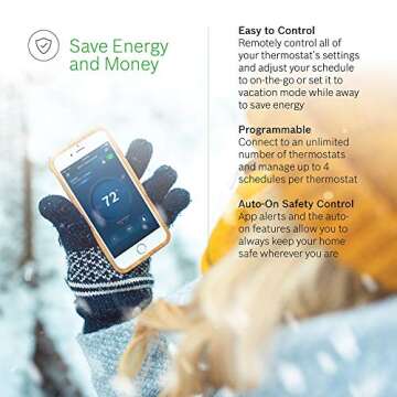 Bosch Thermotechnology Bosch Connected BCC50 Wi-Fi Thermostat-Compatible with Alexa and Google Assistant, All-in-One, Touch Screen, Safety Control, Smart Home, White