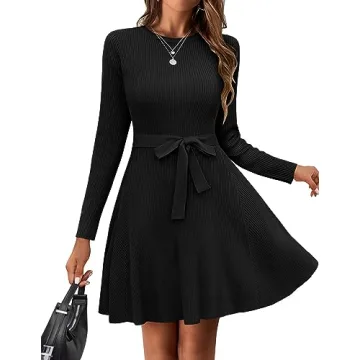 Zeagoo Women Knee Length Long Sleeve Crewneck Casual Dress