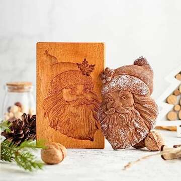 5pcs Wooden Cookie Molds for Baking, Wood Springerle Cookie Cutter Carved for Christmas,Halloween,Ea...