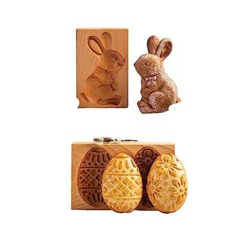 5pcs Wooden Cookie Molds for Baking, Wood Springerle Cookie Cutter Carved for Christmas,Halloween,Easter,Cookie Presses Stamps for Kitchen DIY and Family Gatherings