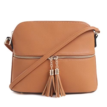 SG SUGU Lunar Lightweight Medium Dome Crossbody Bag | Adjustable Design with Tassels