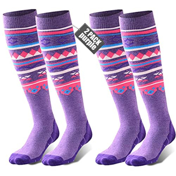 FAYHIJUN Ski Socks Men Women Kids Merino Wool 2 pair Knee High Thermal Warm Girls Boys Sock Non-Slip...