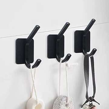 VAEHOLD 6PACK Adhesive Hooks, Heavy Duty Wall Hooks Aluminum Hooks for Hanging Coat, Hat, Towel, Robe, Key, Clothes, Closet Hook Wall Mount for Home, Kitchen, Bathroom，Office (Black)