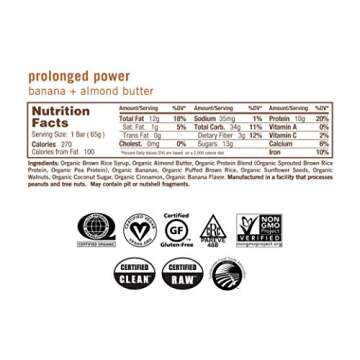 GoMacro MacroBar Organic Vegan Protein Bars Banana + Almond Butter 1.9 Ounce Bars (Pack of 12)