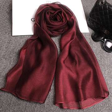 SNUG STAR Cotton Silk Scarf Elegant Soft Wraps Color Shade Scarves for Women (Wine red)