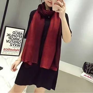 SNUG STAR Cotton Silk Scarf Elegant Soft Wraps Color Shade Scarves for Women (Wine red)