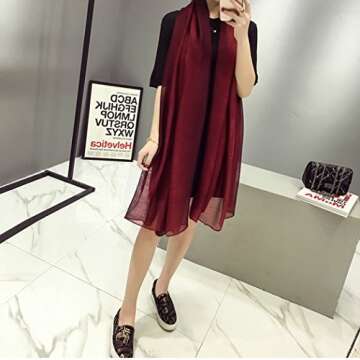 SNUG STAR Cotton Silk Scarf Elegant Soft Wraps Color Shade Scarves for Women (Wine red)