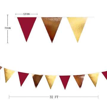 Fall Party Decorations Maroon Gold Brown Metallic Fabric Triangle Pennant Banner Burgundy Flag Bunti...