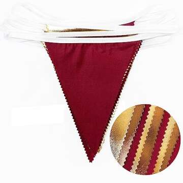 Fall Party Decorations Maroon Gold Brown Metallic Fabric Triangle Pennant Banner Burgundy Flag Bunting Garland for Autumn Thanksgiving Wedding Birthday Bridal Shower Engagement Graduation Garnet Party