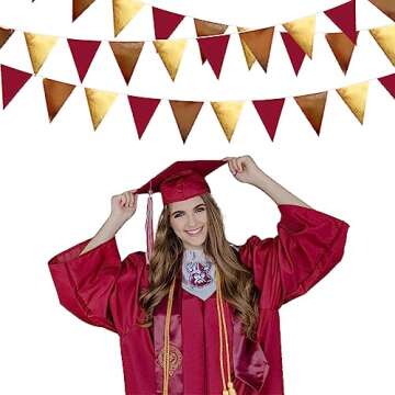 Fall Party Decorations Maroon Gold Brown Metallic Fabric Triangle Pennant Banner Burgundy Flag Bunting Garland for Autumn Thanksgiving Wedding Birthday Bridal Shower Engagement Graduation Garnet Party