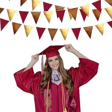 Fall Party Decorations Maroon Gold Brown Metallic Fabric Triangle Pennant Banner Burgundy Flag Bunting Garland for Autumn Thanksgiving Wedding Birthday Bridal Shower Engagement Graduation Garnet Party
