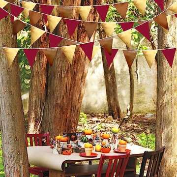 Fall Party Decorations Maroon Gold Brown Metallic Fabric Triangle Pennant Banner Burgundy Flag Bunting Garland for Autumn Thanksgiving Wedding Birthday Bridal Shower Engagement Graduation Garnet Party